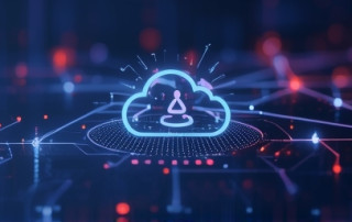 Futuristic digital interface with charts and chat windows on a blue tech-themed background